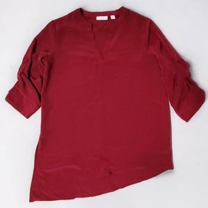 New York & Company Bright Red Blouse Work Top Cuffed Sleeve